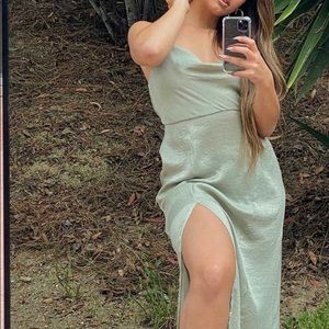 NWOT AE Sage Silky Cowl Neck Midi Dress
